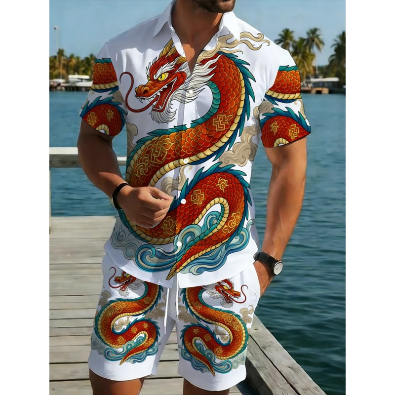 Mens Fashion Wear - Summer Men's 2 Piece Dragon Pattern