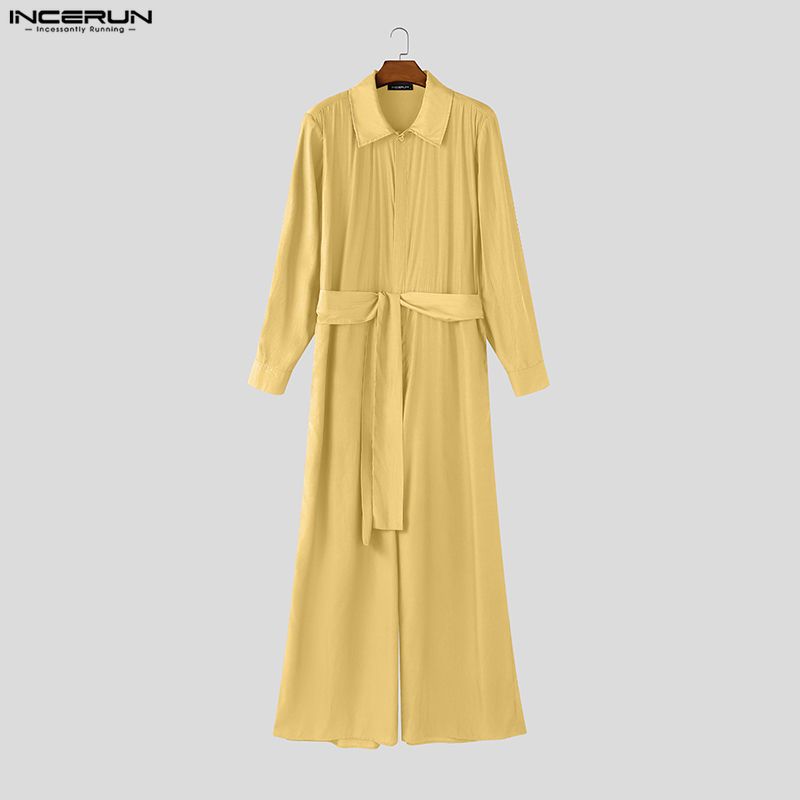Men'S Fashion Overalls - INCERUN Men Jumpsuits Solid Lapel Long