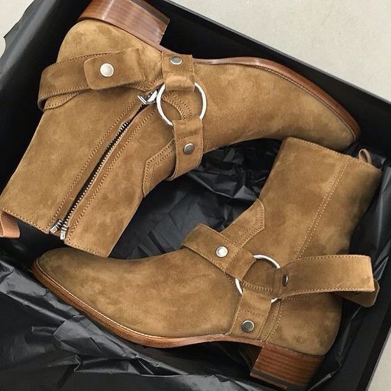 Fashion Harness Men - New Brown /Black Suede Leather Shoes