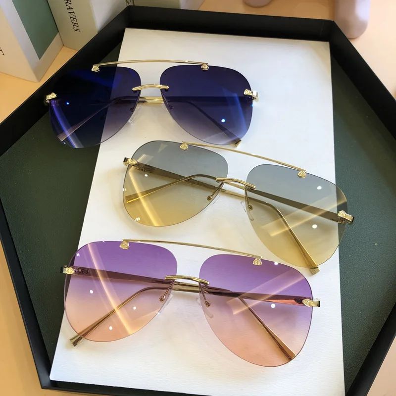 Men'S Fashion Rimless Glasses - Vintage Rimless Alloy Aviation Pilot Sunglasses