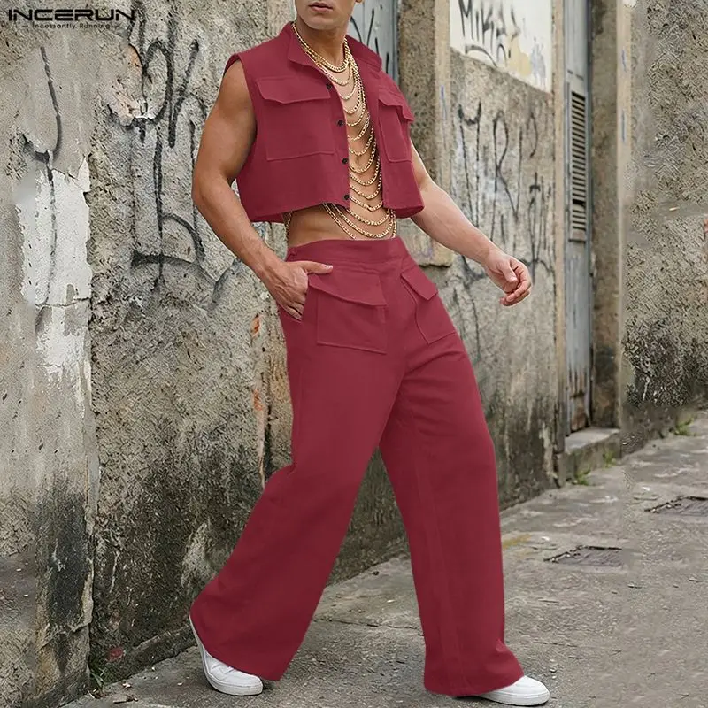 Mens Fashion Wear - INCERUN Men Sets Solid Sleeveless Crop