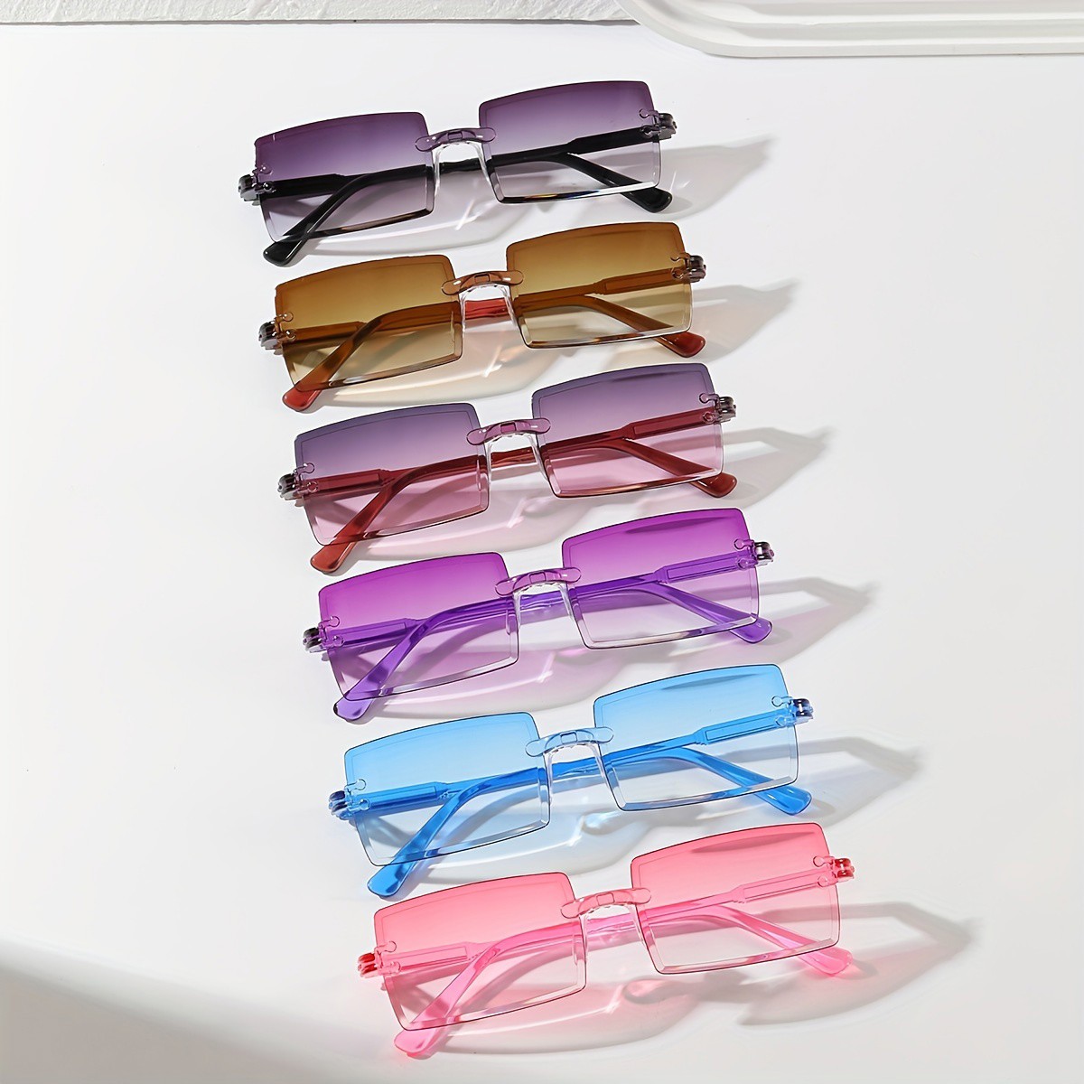 Men'S Fashion Rimless Glasses - 6pcs Rectangle Fashion Sunglasses For Women