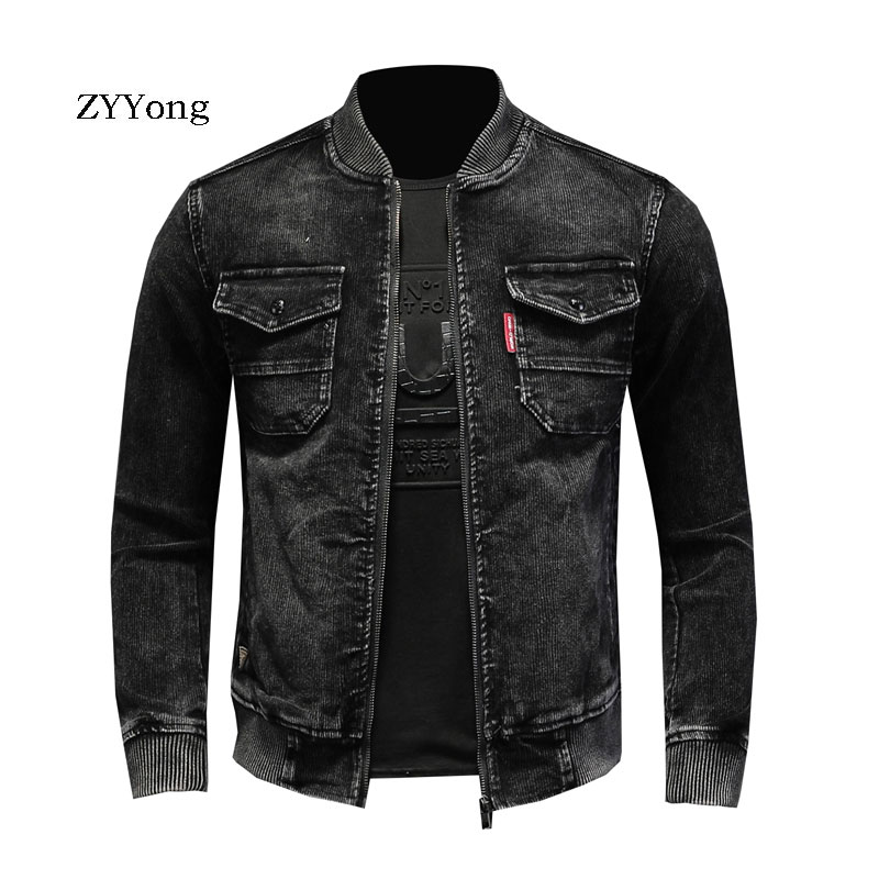 Corduroy Jacket Men - Stand Collar Bomber Pilot Black Corduroy