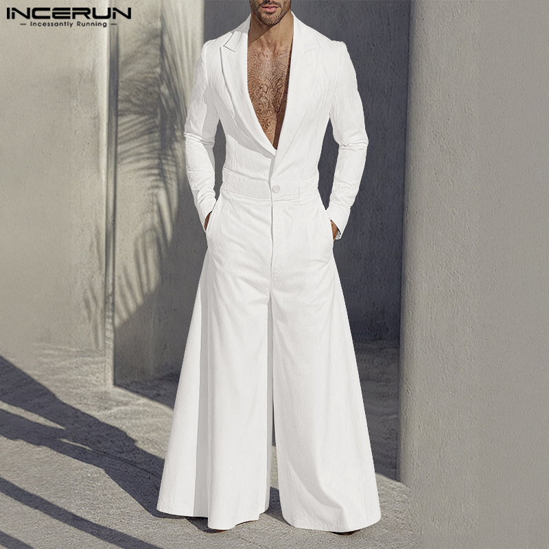 Men'S Fashion Overalls - INCERUN Men Jumpsuits Solid Color Lapel