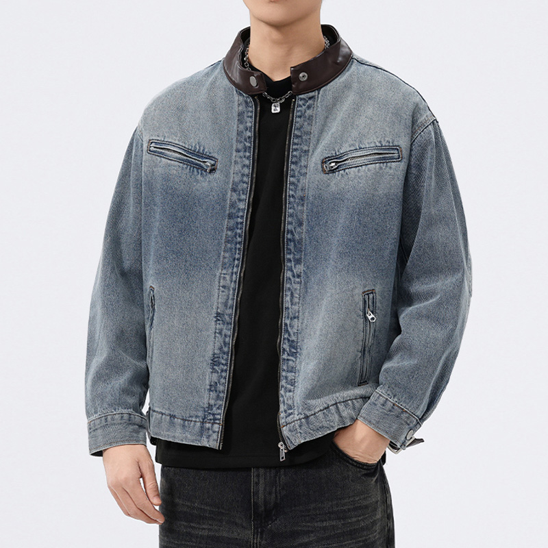 Stand Leather Collar Denim Jac - огляд і ціна Men'S Fashion Leather Jacket