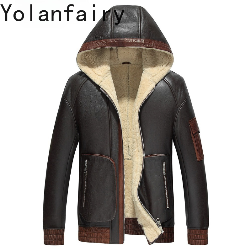 YOLANFAIRY Natural Wool Fur Co - огляд і ціна Men'S Fashion Leather Jacket
