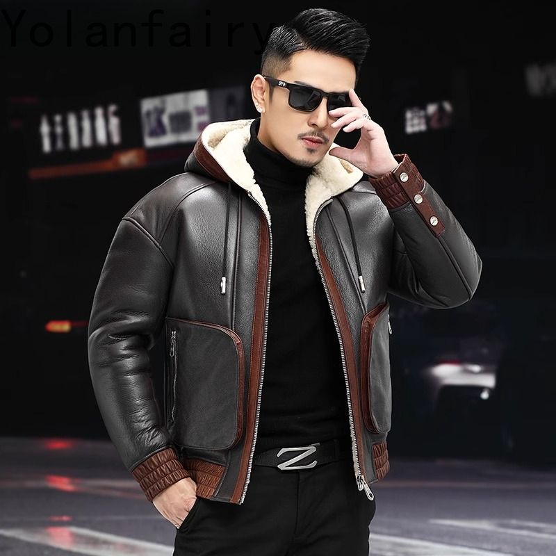 YOLANFAIRY Natural Wool Fur Co - огляд і ціна Men'S Fashion Leather Jacket