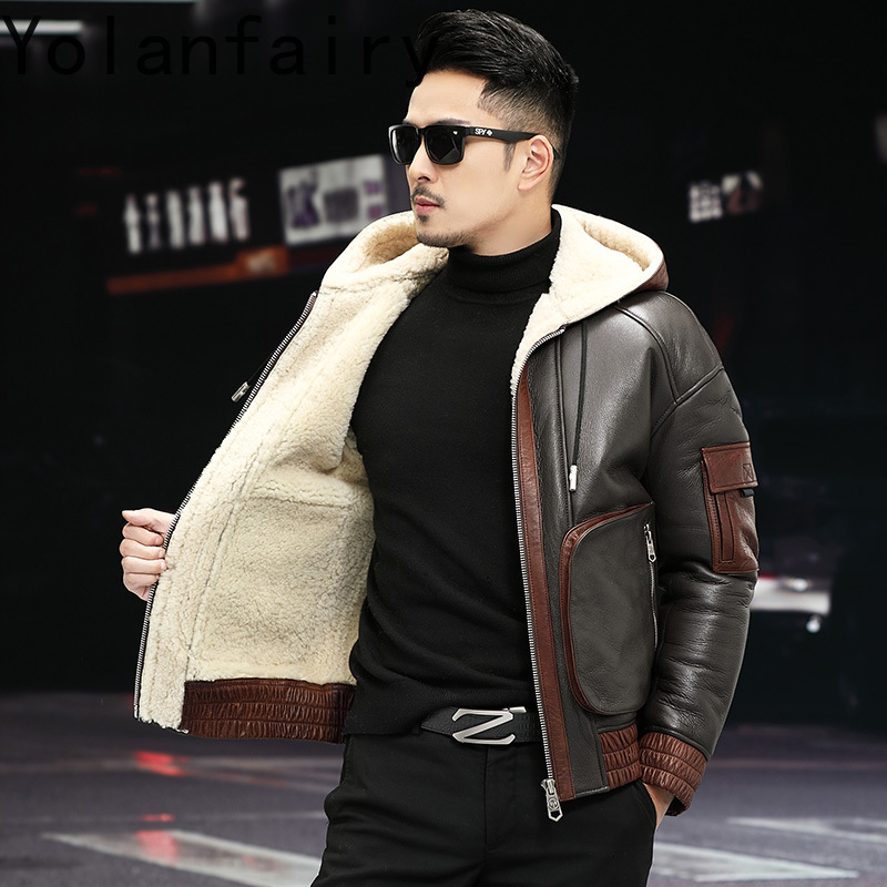YOLANFAIRY Natural Wool Fur Co - огляд і ціна Men'S Fashion Leather Jacket