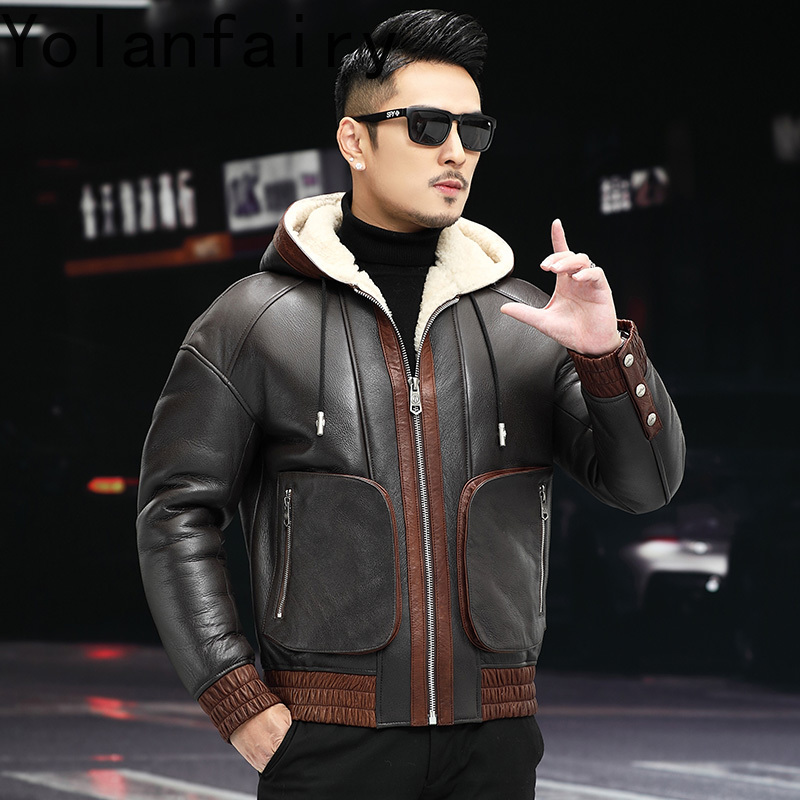 YOLANFAIRY Natural Wool Fur Co - огляд і ціна Men'S Fashion Leather Jacket