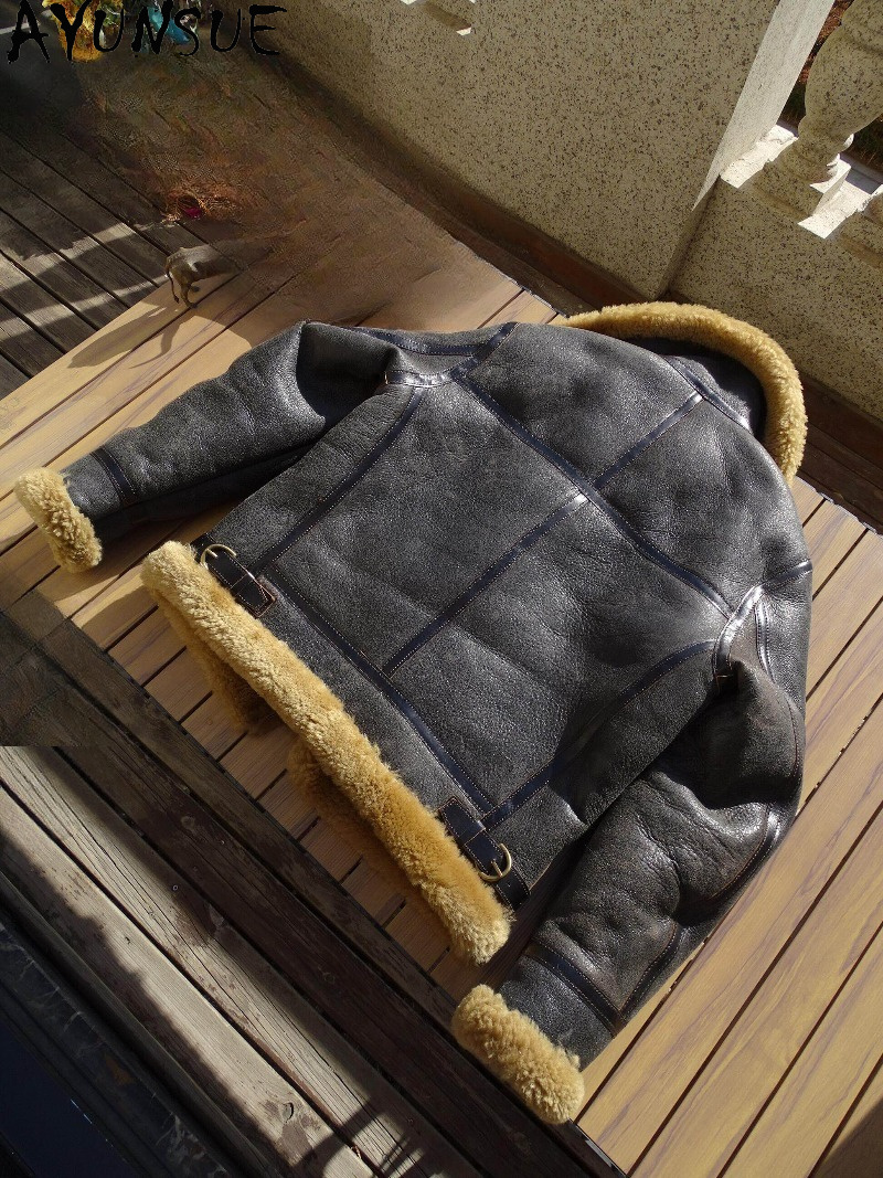 AYUNSUE Natural Wool Fur Coat  - огляд і ціна Men'S Fashion Leather Jacket