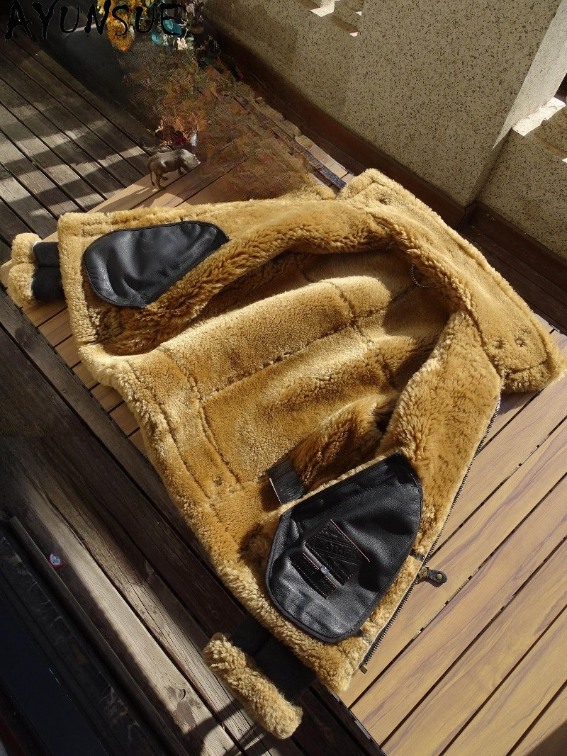 AYUNSUE Natural Wool Fur Coat  - огляд і ціна Men'S Fashion Leather Jacket
