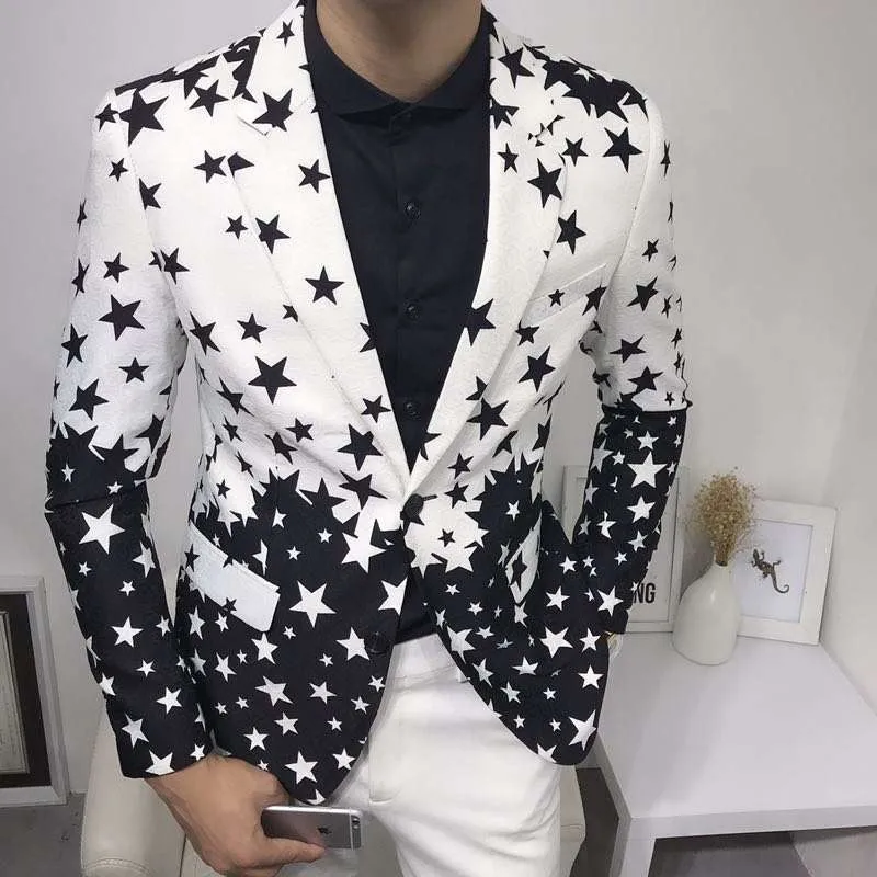 Star Print Slim Fit Blazers 20 - огляд і ціна Men'S Fashion Light Jacket
