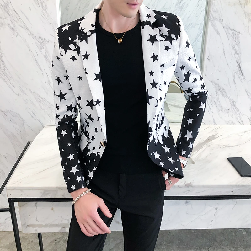 Star Print Slim Fit Blazers 20 - огляд і ціна Men'S Fashion Light Jacket