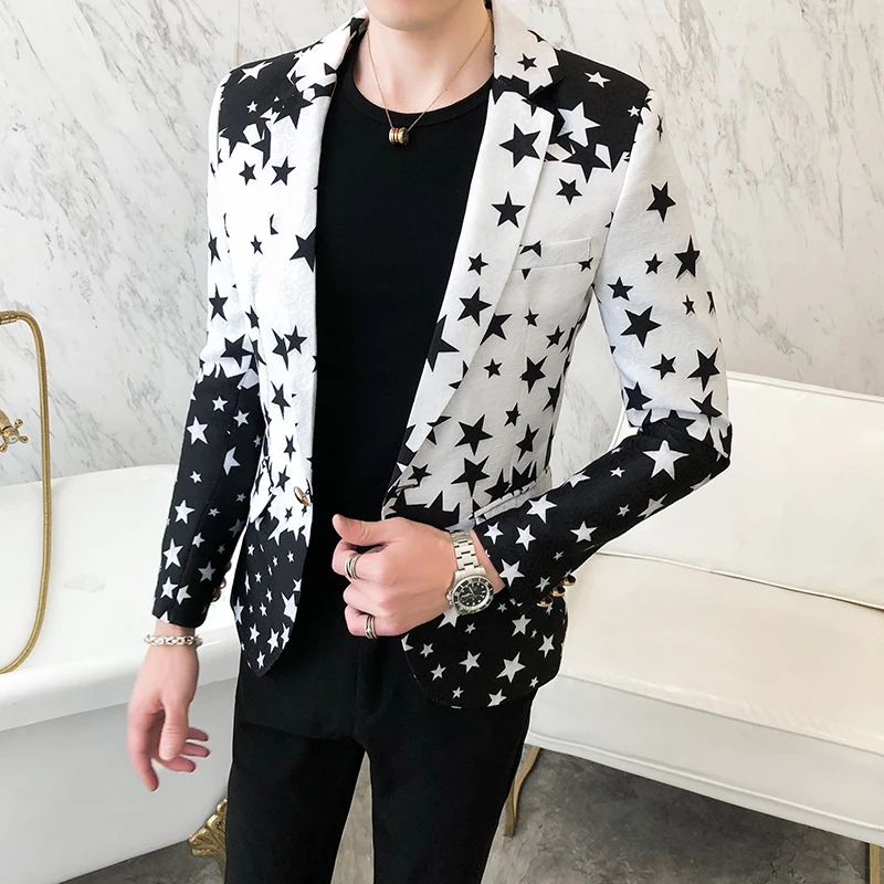 Star Print Slim Fit Blazers 20 - огляд і ціна Men'S Fashion Light Jacket